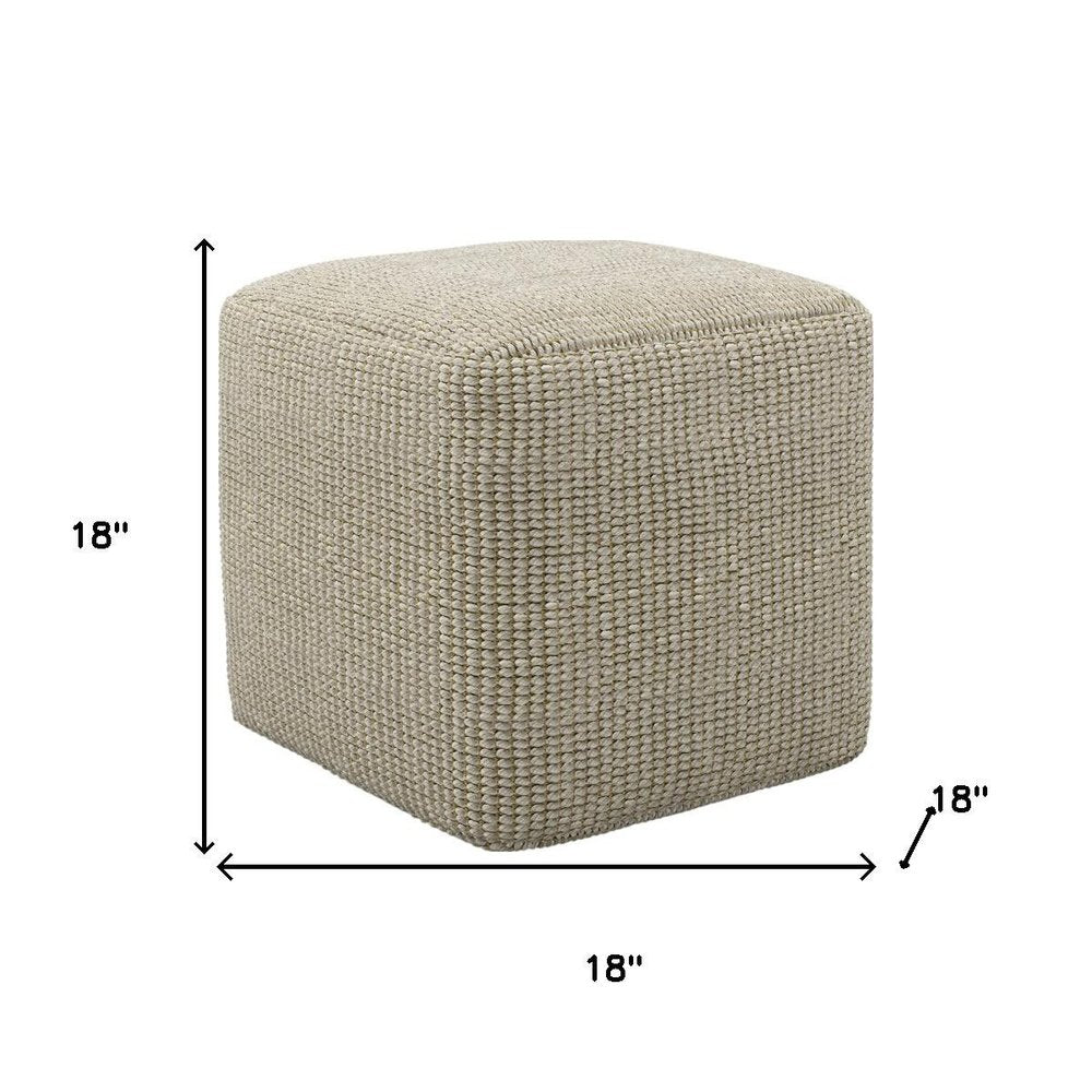 18" Cream Polyester Cube Outdoor Pouf Ottoman