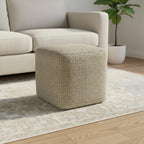 18" Cream Polyester Cube Outdoor Pouf Ottoman