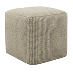 18" Cream Polyester Cube Outdoor Pouf Ottoman