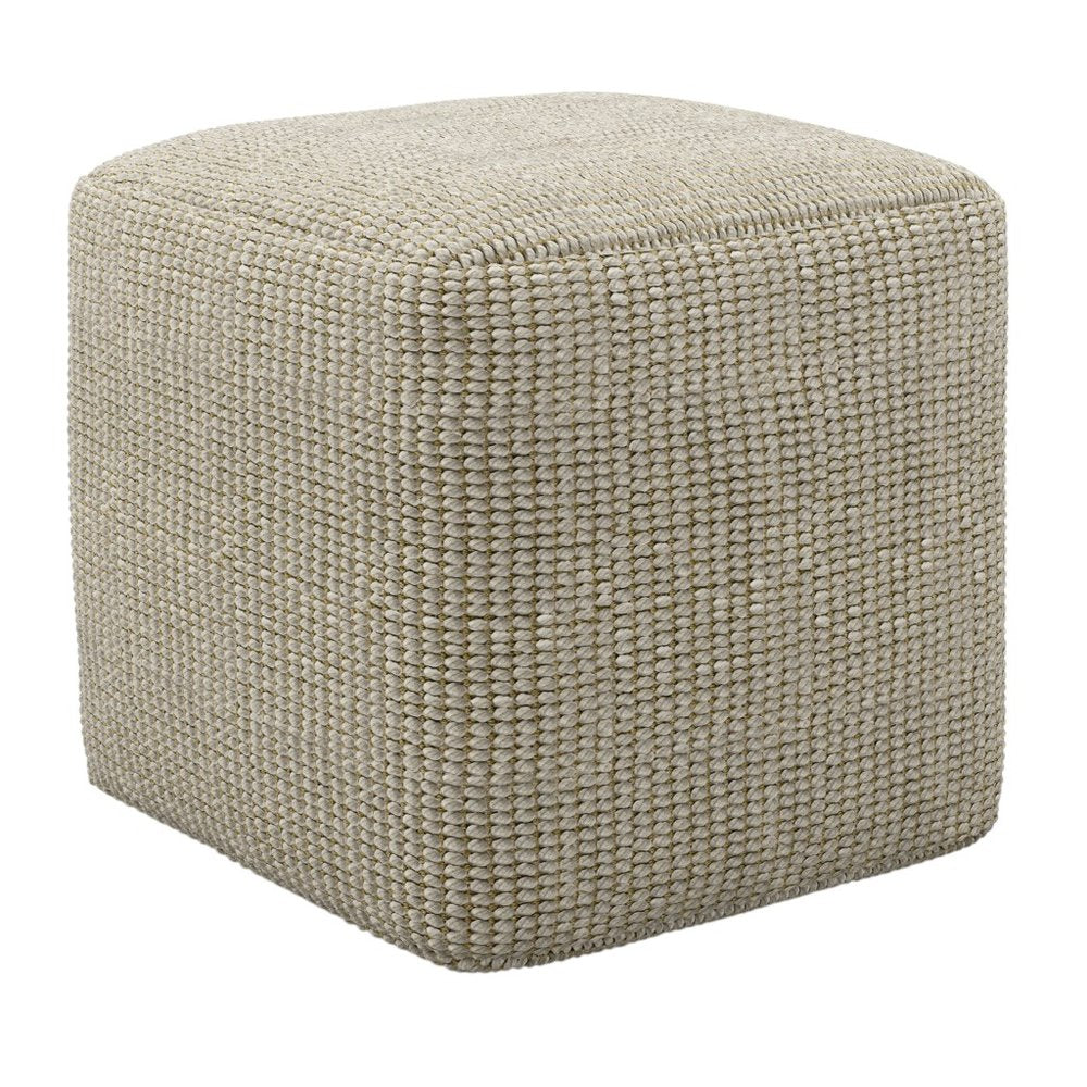 18" Cream Polyester Cube Outdoor Pouf Ottoman