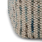 18" Blue and Cream Cotton and Wool Cube Pouf Ottoman