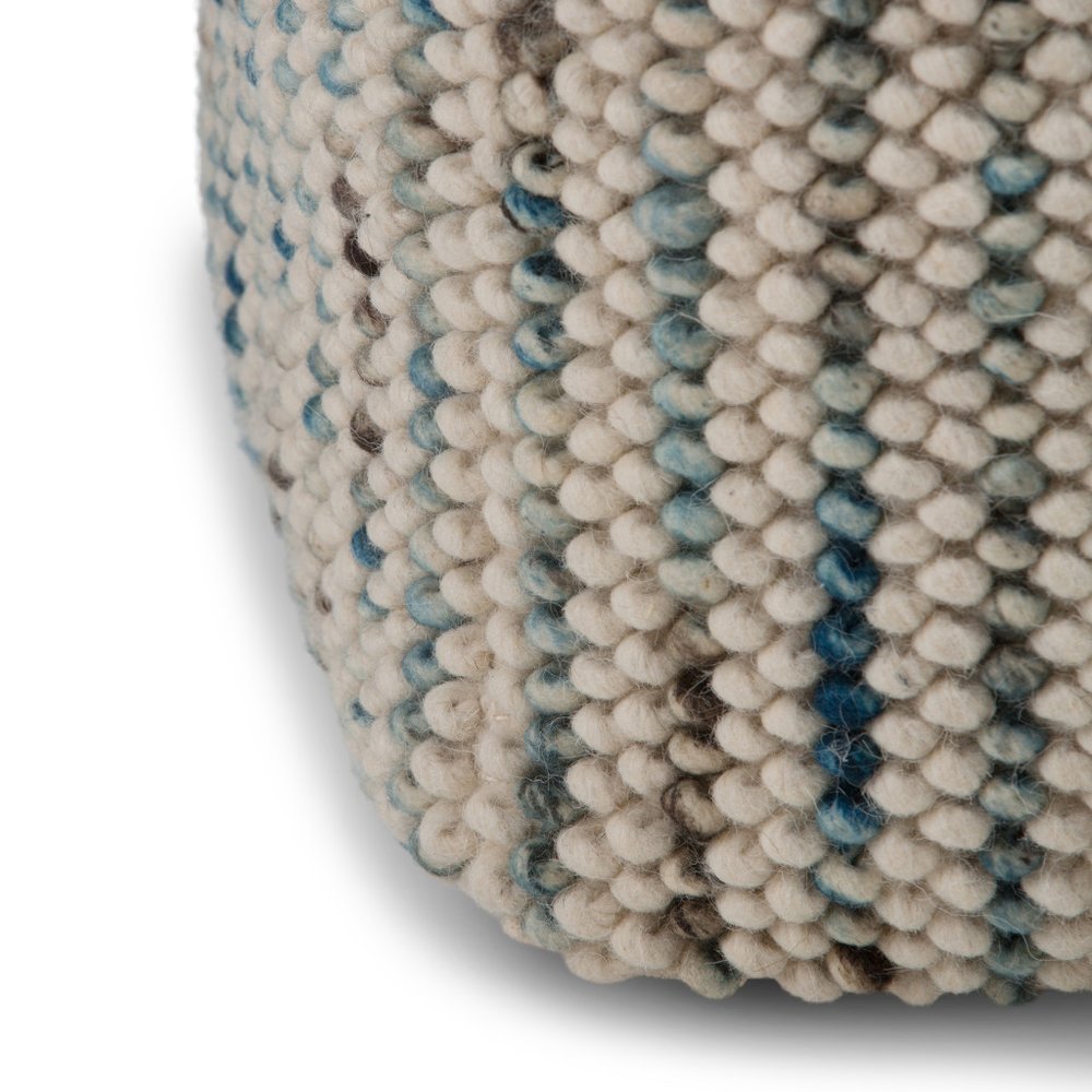 18" Blue and Cream Cotton and Wool Cube Pouf Ottoman