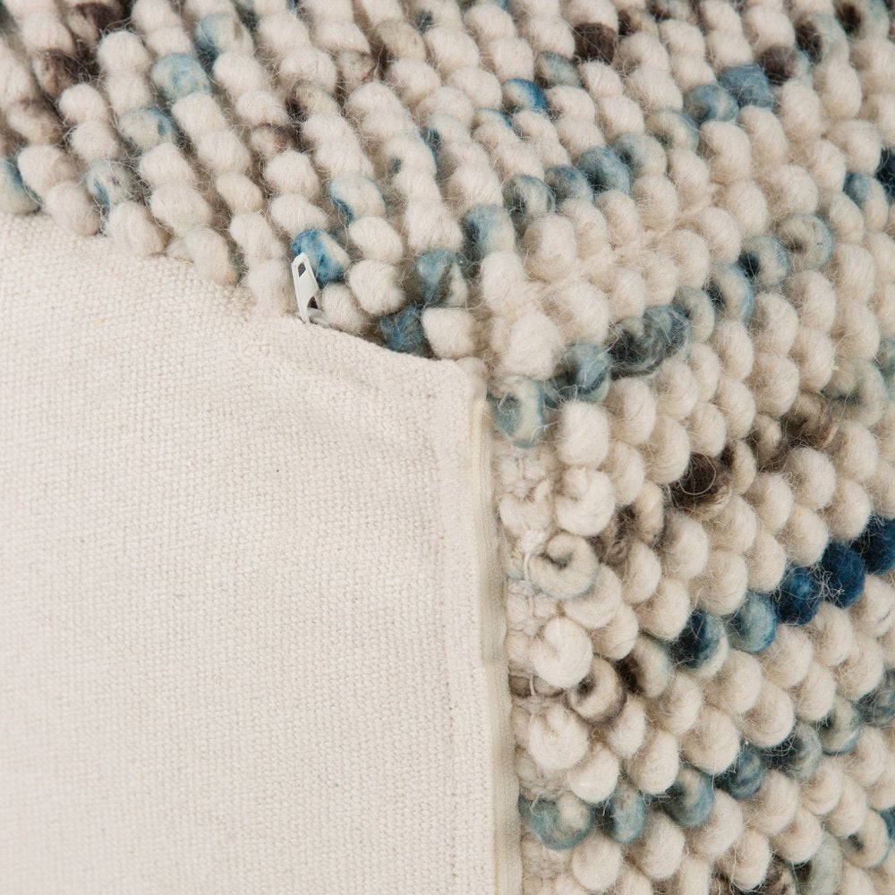 18" Blue and Cream Cotton and Wool Cube Pouf Ottoman