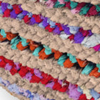 30" Blue Natural and Red Jute and Cotton Striped Round Pouf Ottoman