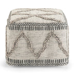 18" Gray and Tan Cotton and Wool Geometric Pouf Ottoman