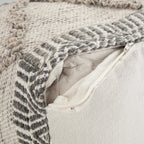 18" Gray and Tan Cotton and Wool Geometric Pouf Ottoman
