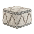 18" Gray and Tan Cotton and Wool Geometric Pouf Ottoman