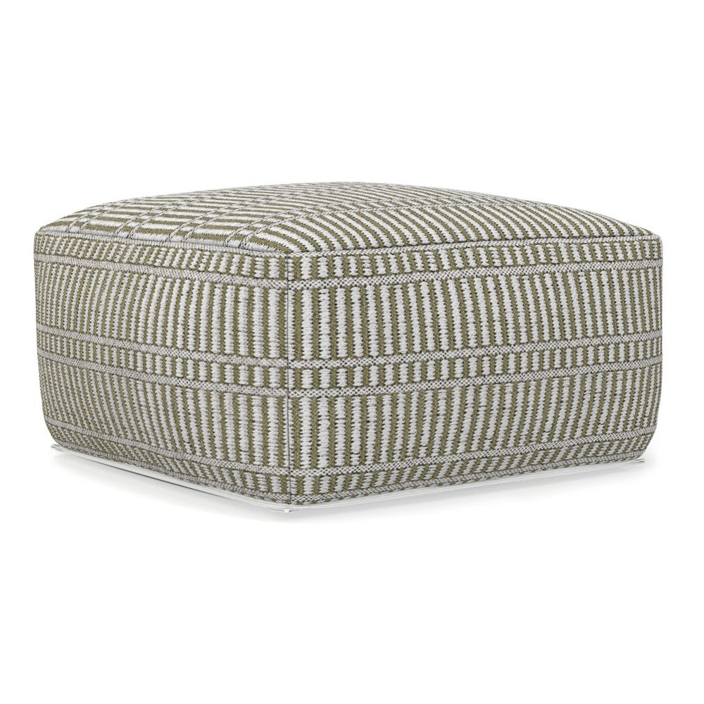20" Natural And White Polyester Geometric Outdoor Pouf Ottoman