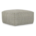 20" Natural And White Polyester Geometric Outdoor Pouf Ottoman