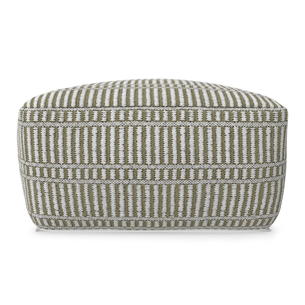 20" Natural And White Polyester Geometric Outdoor Pouf Ottoman