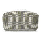 20" Natural And White Polyester Geometric Outdoor Pouf Ottoman