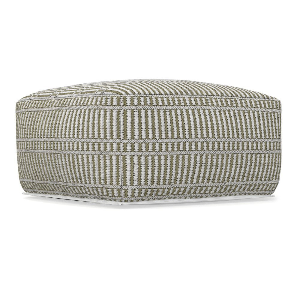 20" Natural And White Polyester Geometric Outdoor Pouf Ottoman