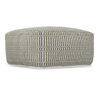 20" Natural And White Polyester Geometric Outdoor Pouf Ottoman