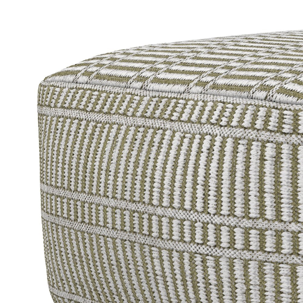 20" Natural And White Polyester Geometric Outdoor Pouf Ottoman