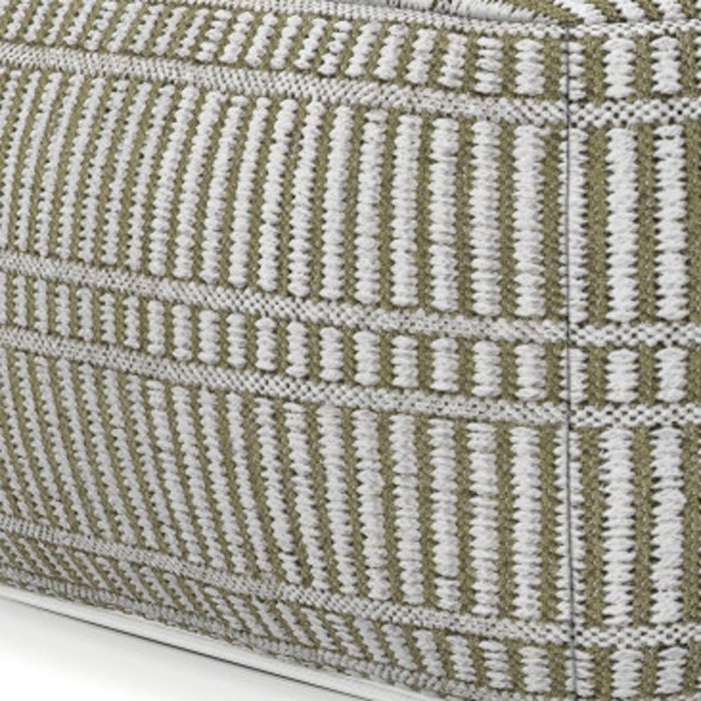 20" Natural And White Polyester Geometric Outdoor Pouf Ottoman