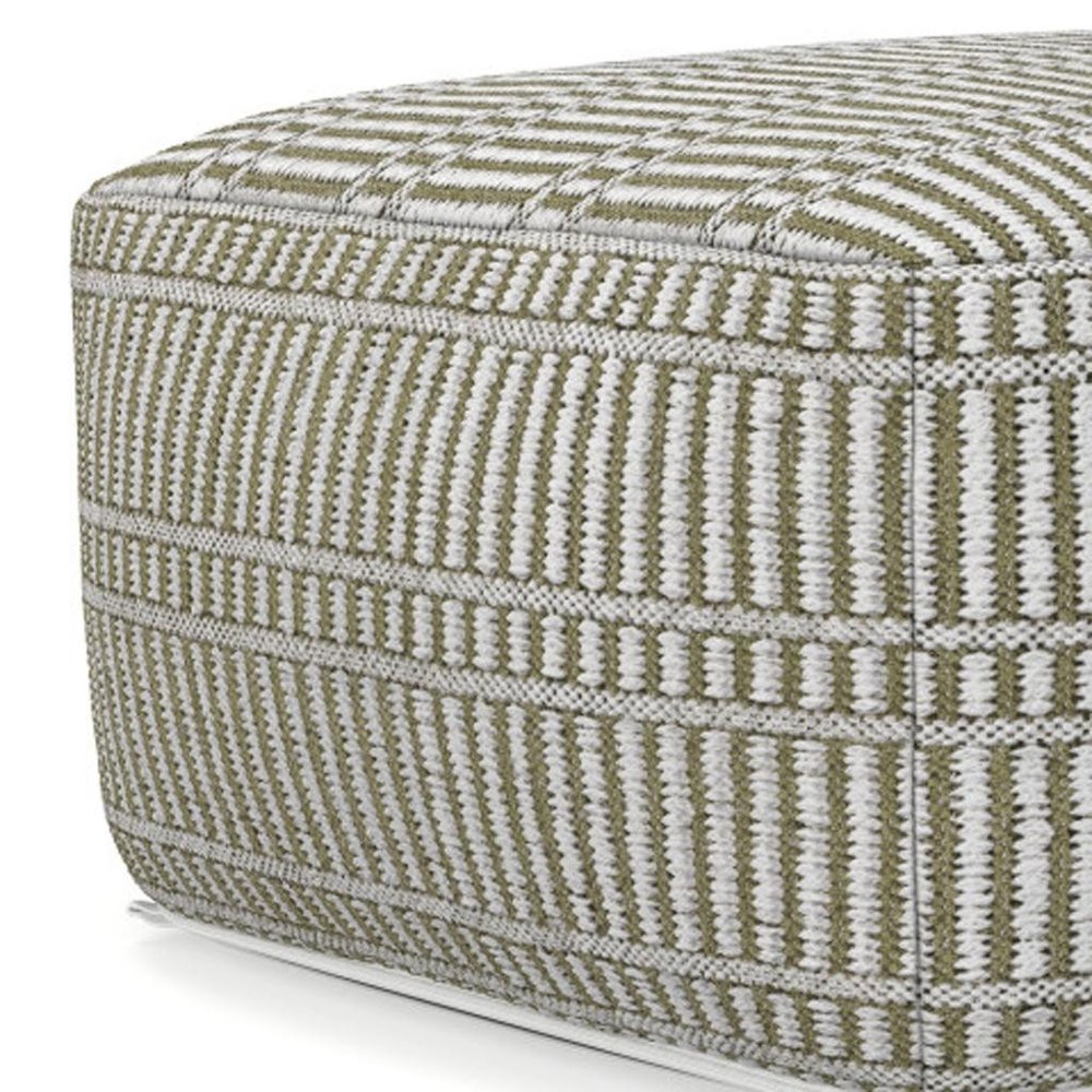 20" Natural And White Polyester Geometric Outdoor Pouf Ottoman