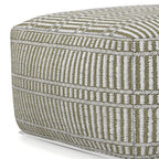 20" Natural And White Polyester Geometric Outdoor Pouf Ottoman