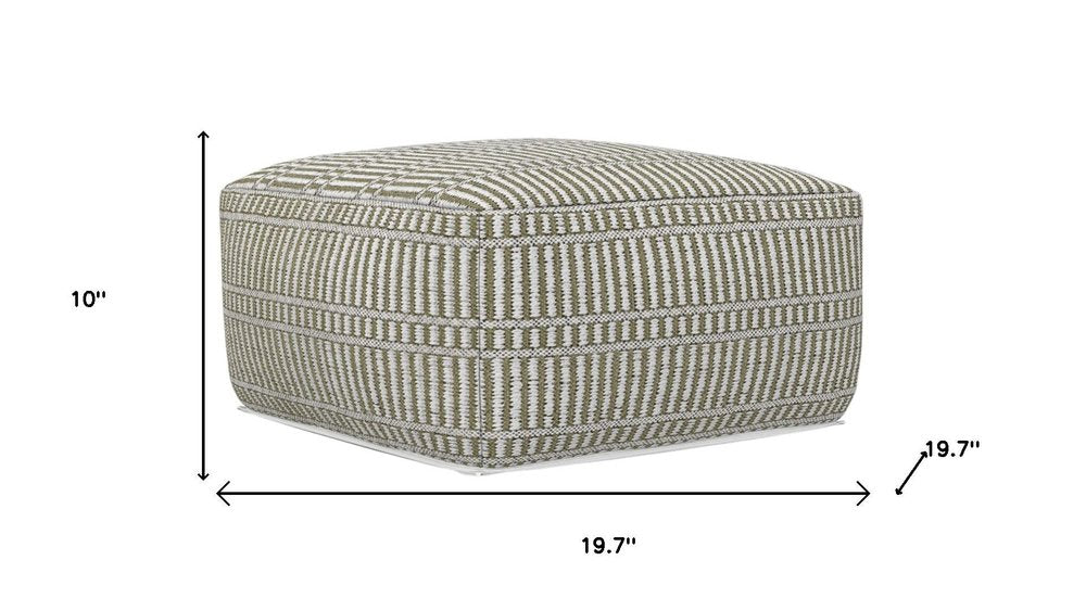 20" Natural And White Polyester Geometric Outdoor Pouf Ottoman