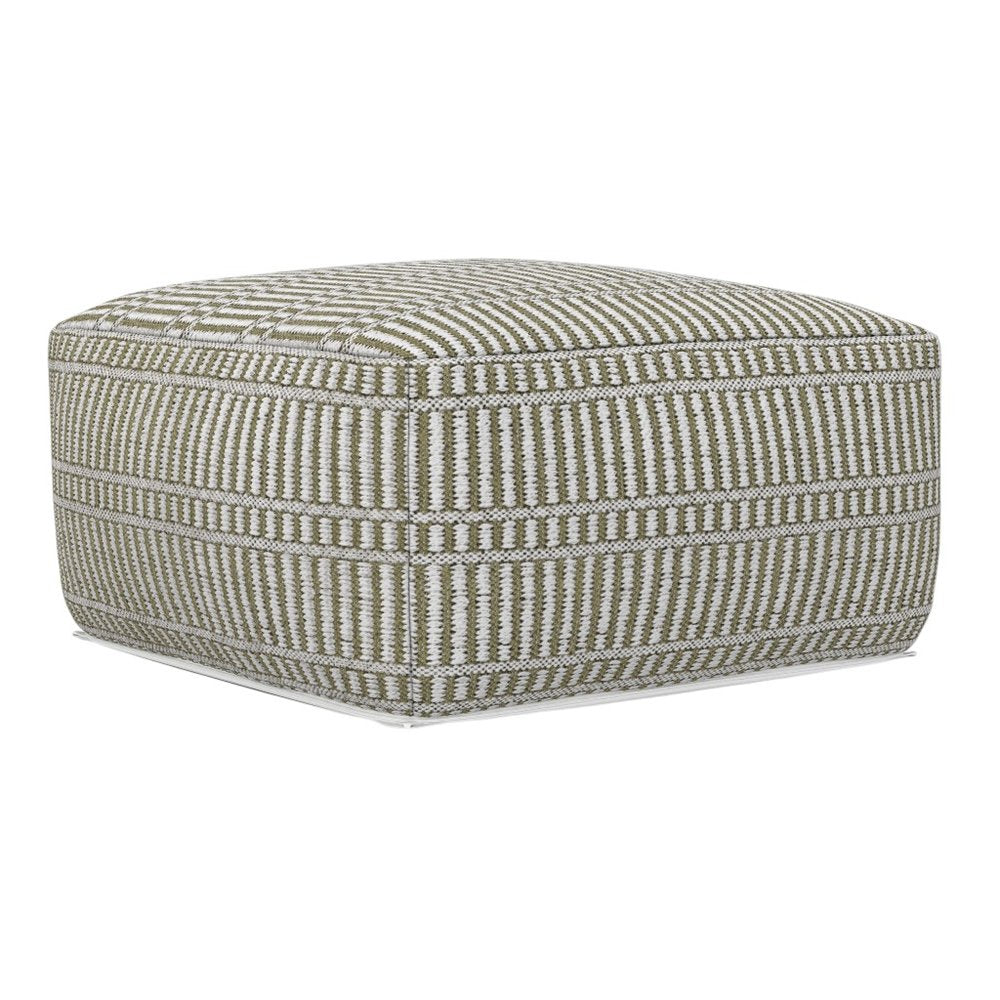 20" Natural And White Polyester Geometric Outdoor Pouf Ottoman