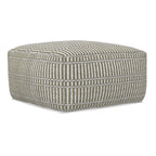 20" Natural And White Polyester Geometric Outdoor Pouf Ottoman