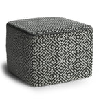 18" Gray And White Polyester Geometric Outdoor Pouf Ottoman