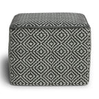 18" Gray And White Polyester Geometric Outdoor Pouf Ottoman