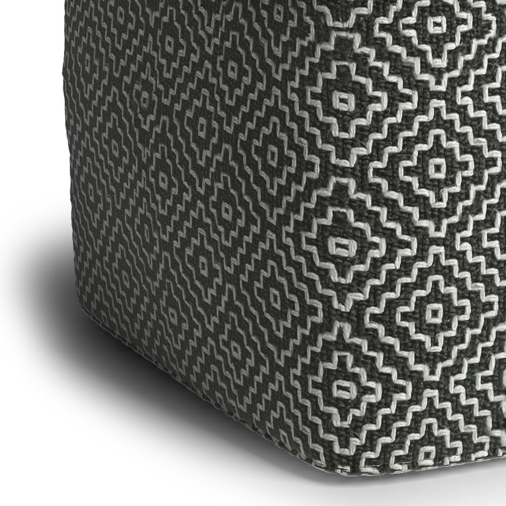 18" Gray And White Polyester Geometric Outdoor Pouf Ottoman