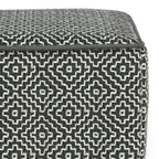 18" Gray And White Polyester Geometric Outdoor Pouf Ottoman