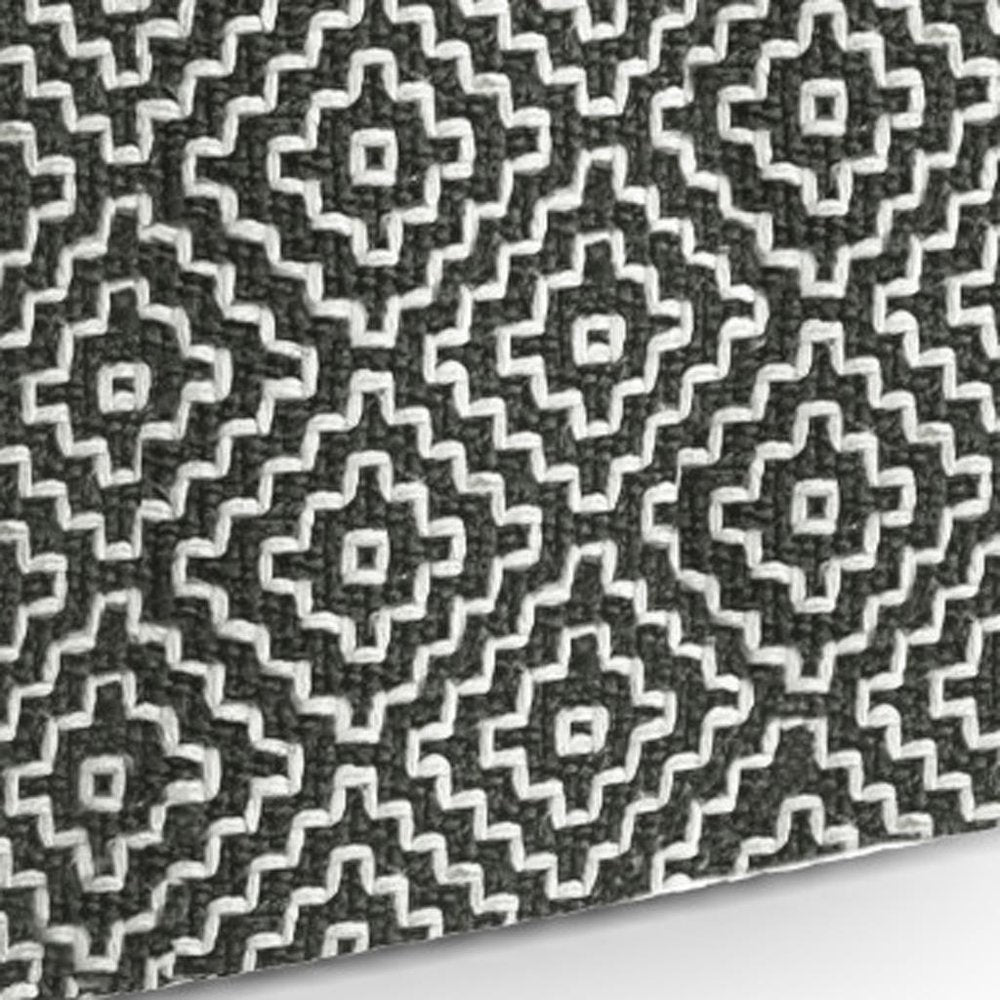 18" Gray And White Polyester Geometric Outdoor Pouf Ottoman