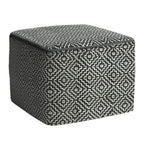 18" Gray And White Polyester Geometric Outdoor Pouf Ottoman
