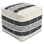 18" Beige Black and White Upholstery Striped Pouf Ottoman