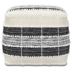 18" Beige Black and White Upholstery Striped Pouf Ottoman