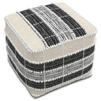 18" Beige Black and White Upholstery Striped Pouf Ottoman
