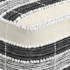 18" Beige Black and White Upholstery Striped Pouf Ottoman