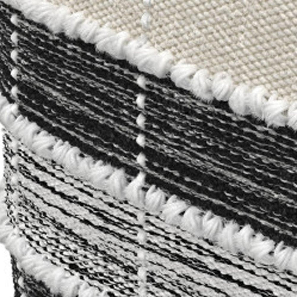 18" Beige Black and White Upholstery Striped Pouf Ottoman