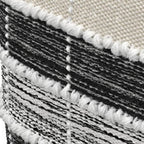 18" Beige Black and White Upholstery Striped Pouf Ottoman