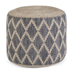 18" Gray Natural and Tan Jute and Cotton Geometric Round Pouf Ottoman