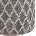 18" Gray Natural and Tan Jute and Cotton Geometric Round Pouf Ottoman