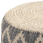 18" Gray Natural and Tan Jute and Cotton Geometric Round Pouf Ottoman