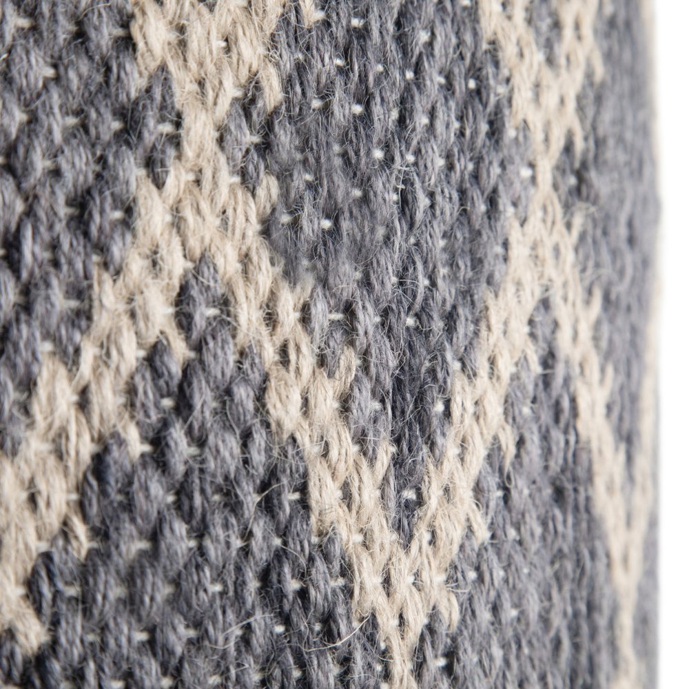 18" Gray Natural and Tan Jute and Cotton Geometric Round Pouf Ottoman