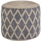 18" Gray Natural and Tan Jute and Cotton Geometric Round Pouf Ottoman