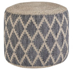 18" Gray Natural and Tan Jute and Cotton Geometric Round Pouf Ottoman