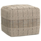 18" Gray and Tan Jute and Cotton Geometric Pouf Ottoman