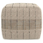 18" Gray and Tan Jute and Cotton Geometric Pouf Ottoman