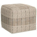 18" Gray and Tan Jute and Cotton Geometric Pouf Ottoman