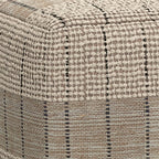 18" Gray and Tan Jute and Cotton Geometric Pouf Ottoman
