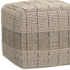 18" Gray and Tan Jute and Cotton Geometric Pouf Ottoman