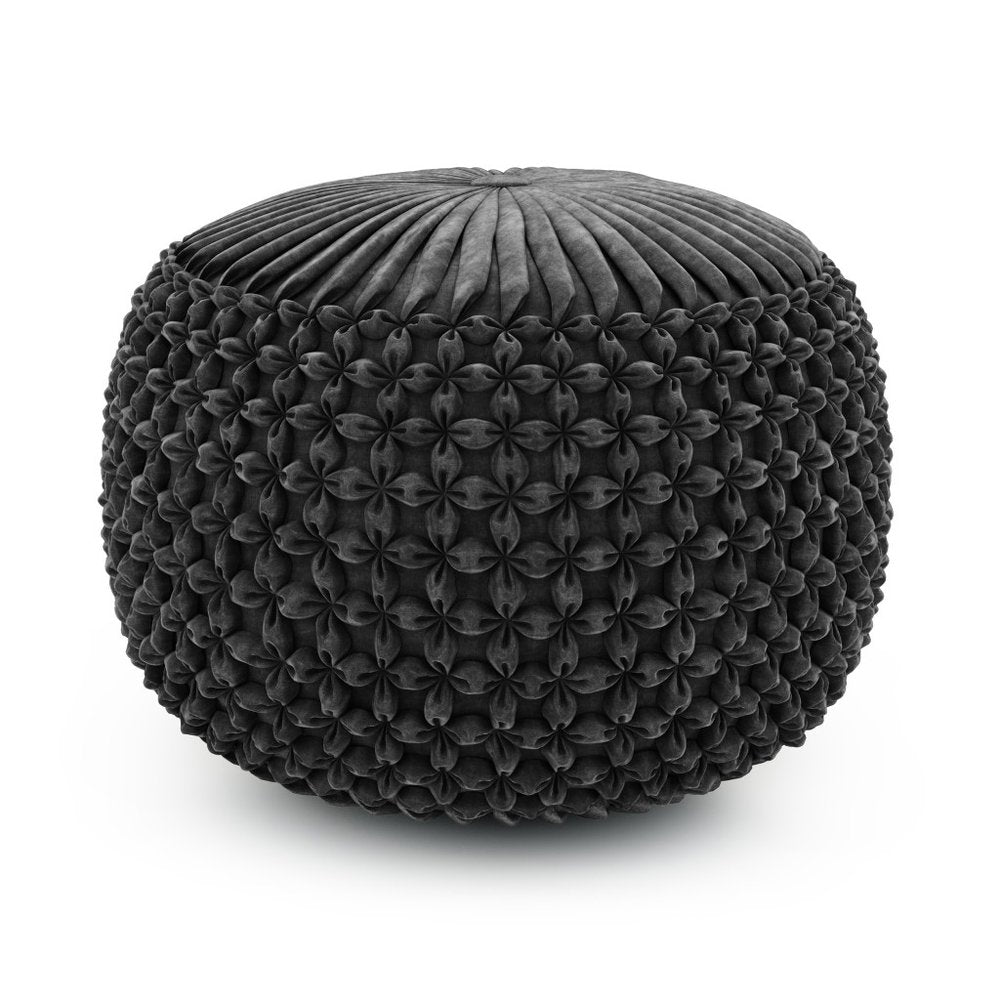 20" Slate Gray Velvet Tufted Round Pouf Ottoman