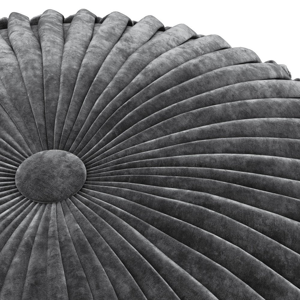 20" Slate Gray Velvet Tufted Round Pouf Ottoman