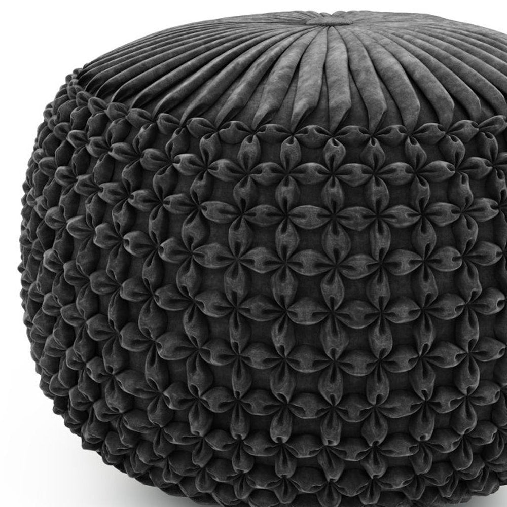 20" Slate Gray Velvet Tufted Round Pouf Ottoman
